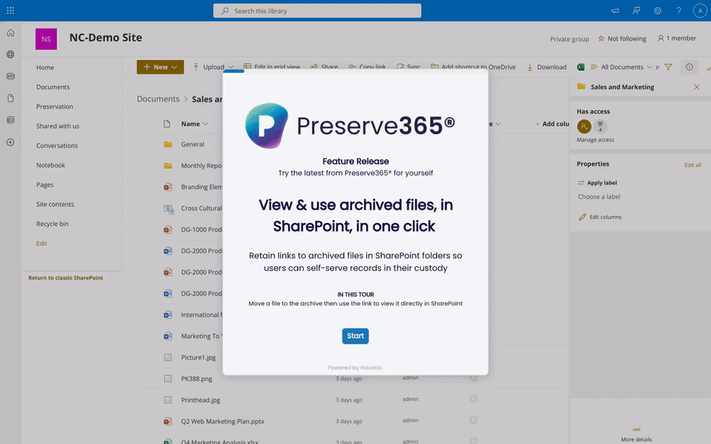 Preserve365 Feature Release - Archive links